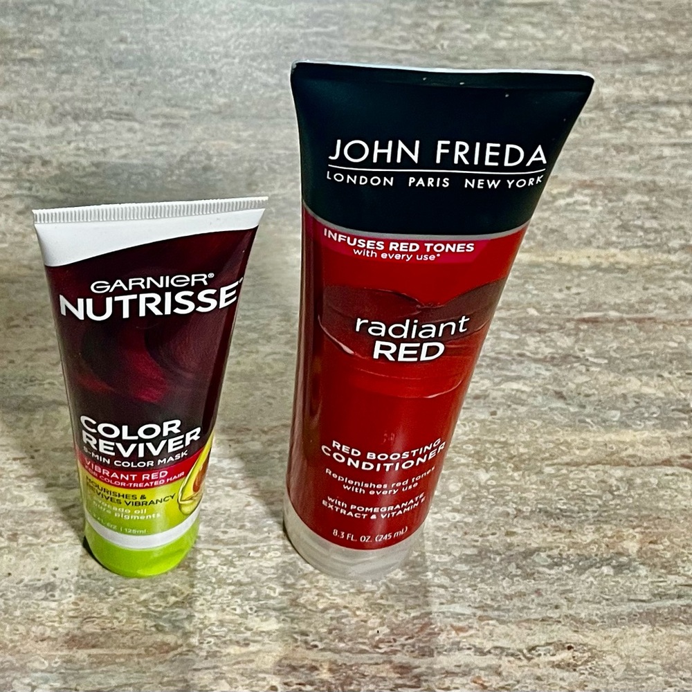 Brew John Frieda red boosting conditioner and new Garnier Nutrisse color reviver